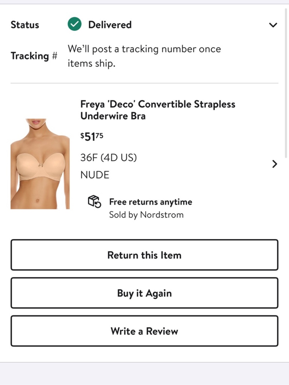 Freya Nude Convertible Strapless Underwire Bra 36F like new